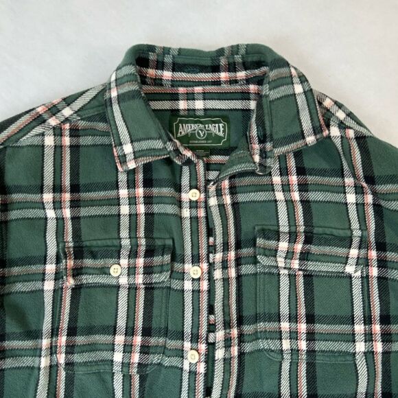 American Eagle Outfitter Green Plaid Shacket Thick Button Up Shirt Men’s Sz M - Picture 9 of 14